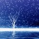 پوستر زیبای بارش برف و درختچه و آب